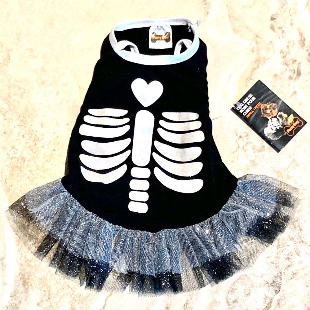 (S) Doggy Halloween Skeleton Tutu Dress